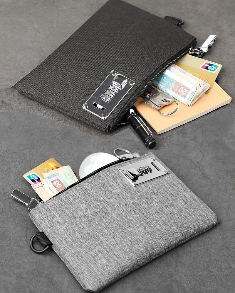 GEEDUD 2 Pcs Lockable Money Bag - 5x8 Inches Durable Nylon Locking Bank Bag Coin Purse for Cash, Jewelry, Passports, Medicine, Credit Cards and Valuable Storage Cash Bag (‎Black+Grey) - Image 2